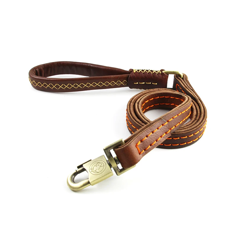 

Double Layer Thicken Dog Leash Genuine Leather Durable Dog Rope for Medium Large Dogs Pet Walking Leash Leads Deep Brown Color