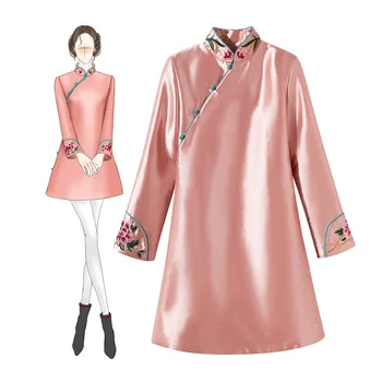 

Pink Embroidery Floral Women Cotton-Padded Jacket Autumn Winter Thick Warm Coat Traditional Tang Clothes Overcoat S M L XL