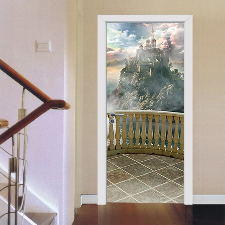 Креативные 3D наклейки на двери с пейзажем, водостойкие декоративные наклейки, пейзаж для балкона, индивидуальная дверная Фреска, ремонт дверей спальни