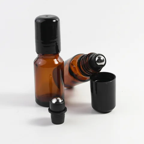 Garrafa de Vidro Fragrância do Perfume Garrafas de Óleo Essencial com Esfera de Aço Âmbar Roll on Vazio Amostra Inoxidável Frascos 20 Pcs 5 ml 10