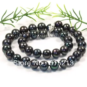 

A1736 AAA genuine black 11-12mm akoya pearl necklace 17" (B0322)