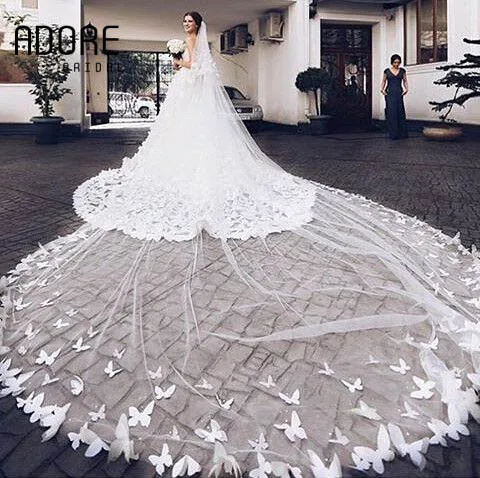 gorgeous largo 4 metros mariposa apliques catedral velos de novia
