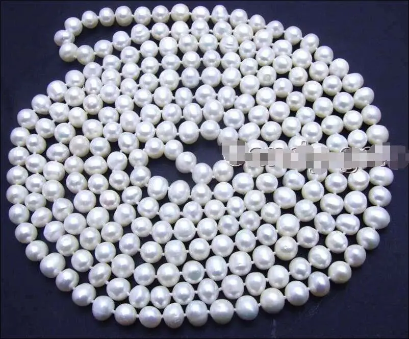

FREE SHIPPING HOT sell new Style >>>>SALE Super Long 80" Natural White 9-10mm Round Freshwater Pearl Necklace