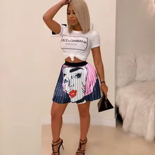 Новинка года юбки для женщин женские летние мультфильм печати Винтаж Мини плиссированная вечерние для вечеринок и клубов модная одежда