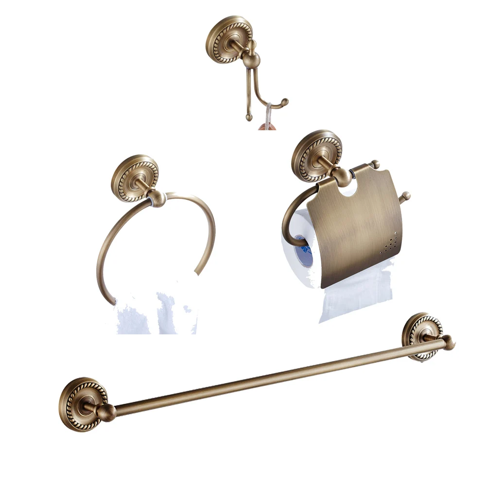 Leyden Antique Brass 4pcs Bath Hardware Sets Single Towel Bar Toilet