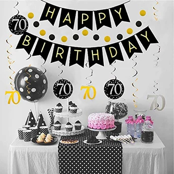 

70th Years Happy Birthday Bunting Banner Hanging Swirls Circle Dots Hanging Decoration Confetti Birthday Party Decorations Kit