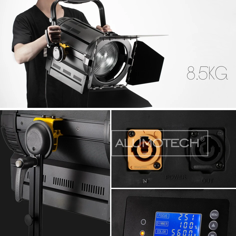 ALUMOTECH DMX 350 Вт 5500 к высокий CIR светодиодный Френеля пятно света для студийной фотографии видео Освещение лучше чем 1200 Вт HMI освещение