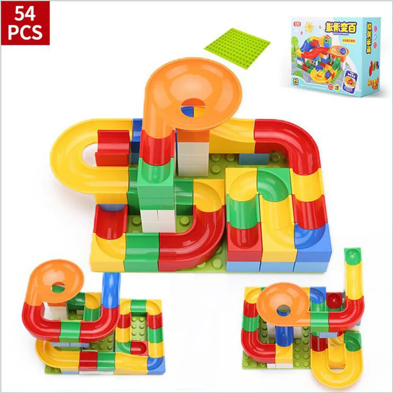 

52-108 Pcs Blocks Marble Race Run Maze Ball Track Building Blocks Plastic Funnel Toys for Children Compatible with Legoed Duplo