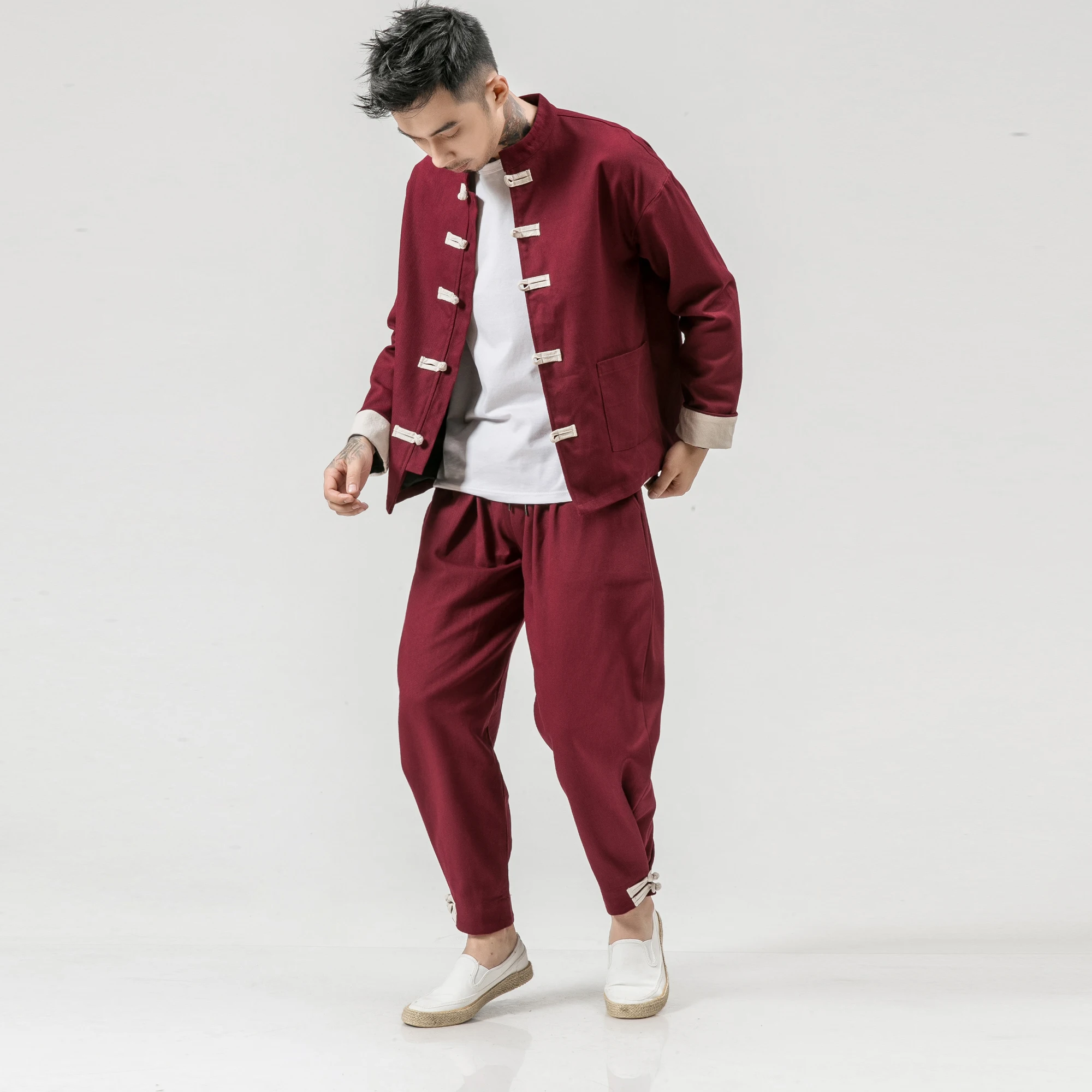 Men 2PCS Sets (jacket+pant) Chinese Style Fashion Hip Hop Casual Jacket