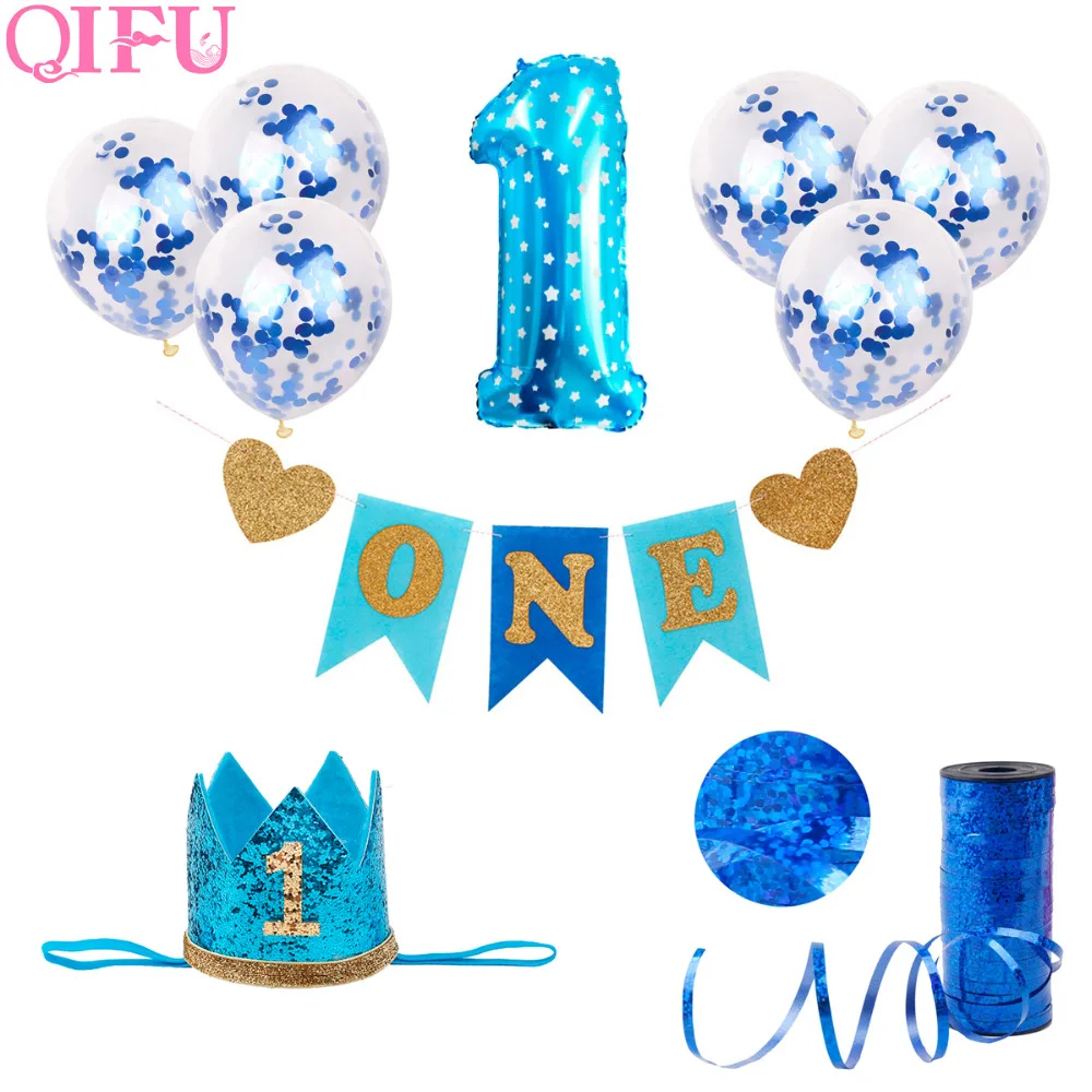 

QIFU 1st birthday Boy Party Decor Foil Balloons Birthday 1st Birthday Party Decorations Kids 1 Year 1 Birthday Boy Decorations