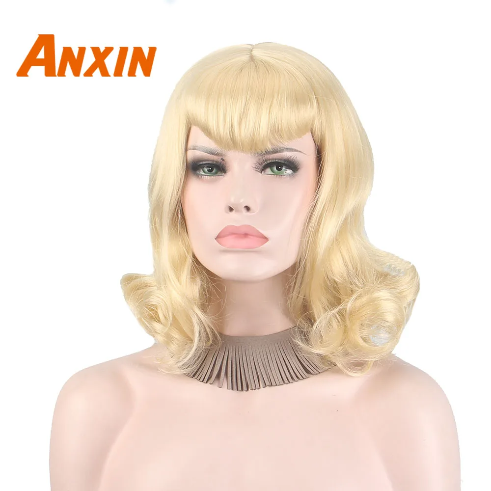 Anxin светлые парики для черных женщин, короткие волосы, челка, косплей, фестиваль, Widow, фильм, певец, тема, вечерние, аниме, синтетические парики - Цвет: Блондинка