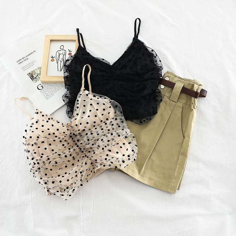 

2019 new fashion women's vest dot short mesh gauze camis Summer H703