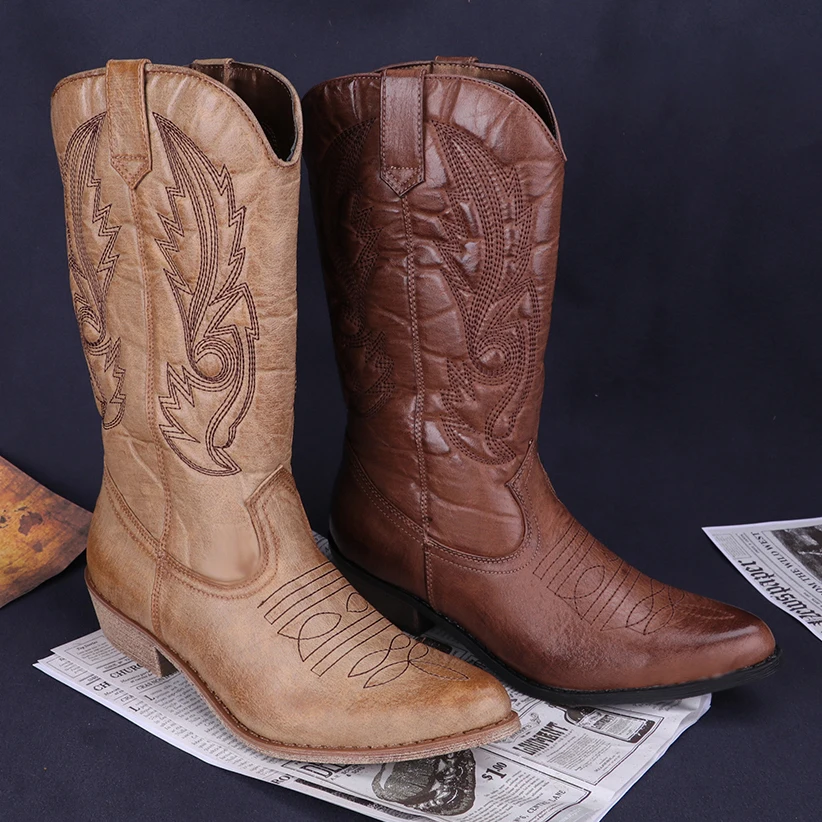 Classic Western Cowboy Boots for Women Pointy Toe Leather Cowgirl Boots