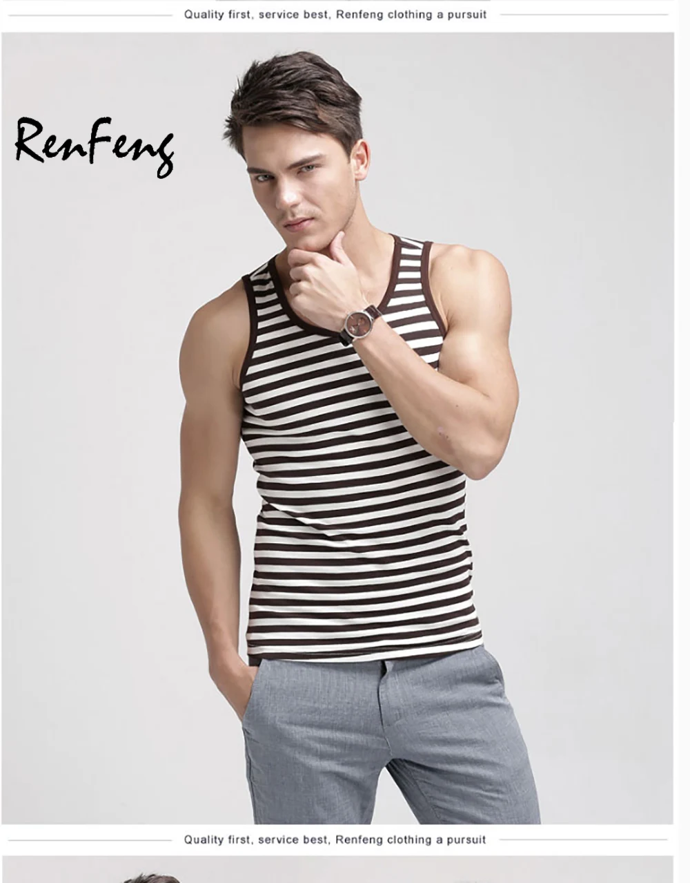 Cotton Men gyms Summer Tank Top Bodybuilding clothing Sleeveless Striped Brand Casual Shirts men's hot selling gym vest tank top (8)