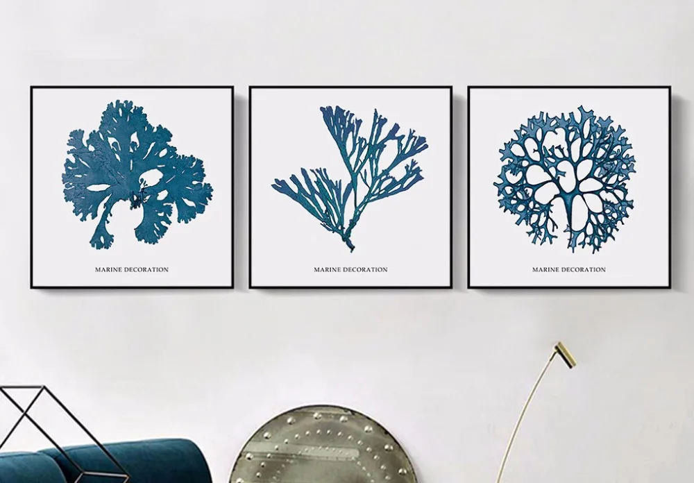 

3 Pieces Nordic Minimalist Style Marine Coral Decoration for Living Room Canvas Paintings Wall Pictures Frameless