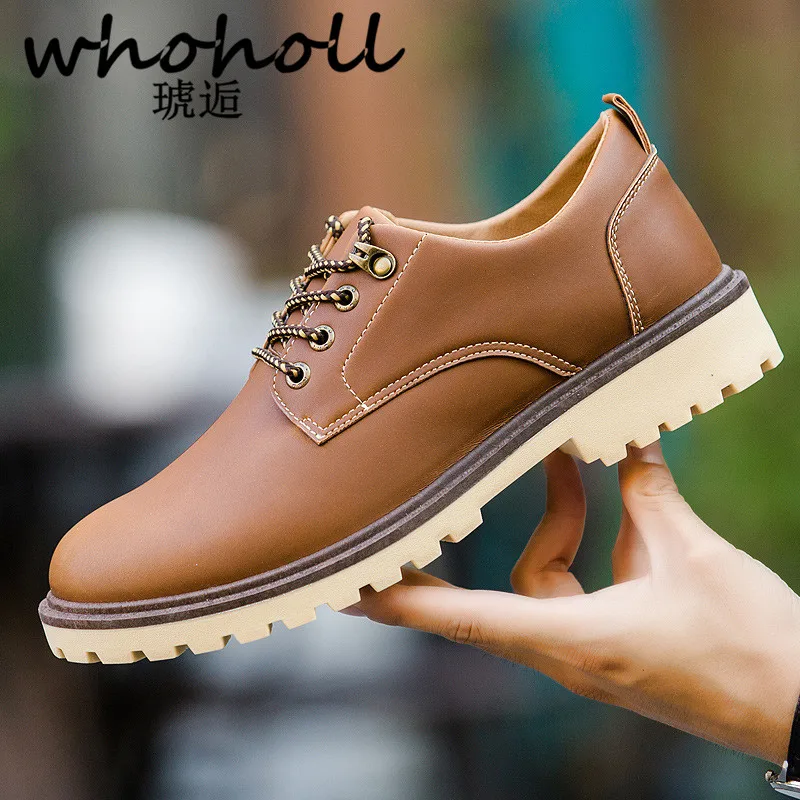 

Whoholl Genuine Leather Men Ankle Boots Breathable Men Leather Boots High Top Shoes Outdoor Casual Men Winter Shoes Botas Homme