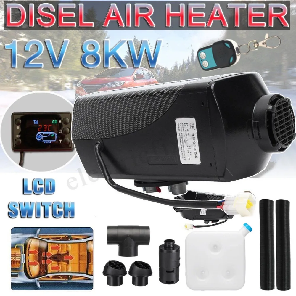 

8KW 12V Air Diesel Car Heater Air Heating Heater Parking Heater LCD Switch For Trucks Single Hole Heater Rotary Switch Muffler
