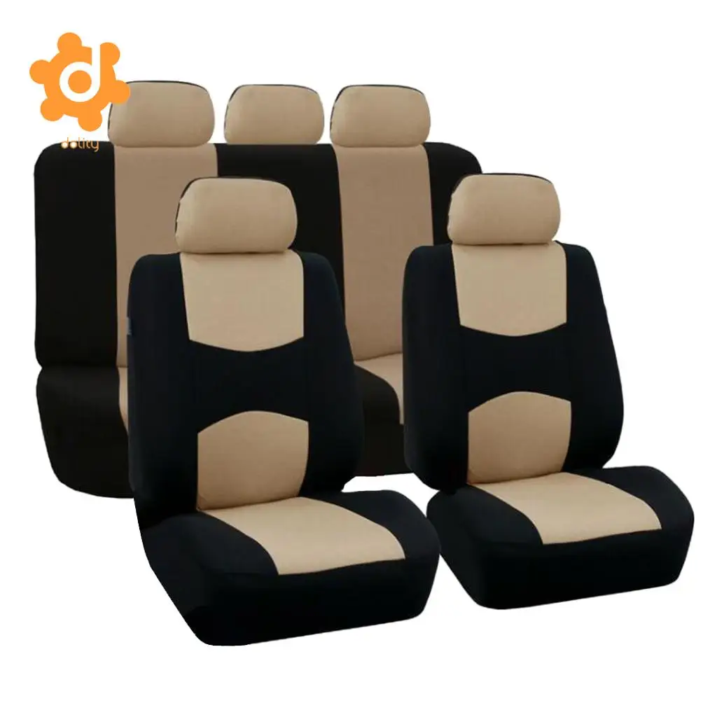 9pcs Car Fabric Front Rear Seat Covers Full Set Cushion Mat Protector Black/Gray/Blue/Red/Beige