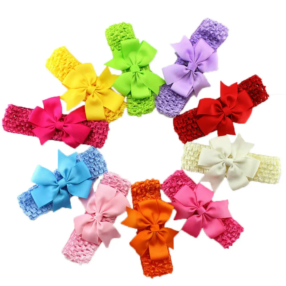 10pcs/lot Fashion girl wide headband with ribbon bow clips solid kids
