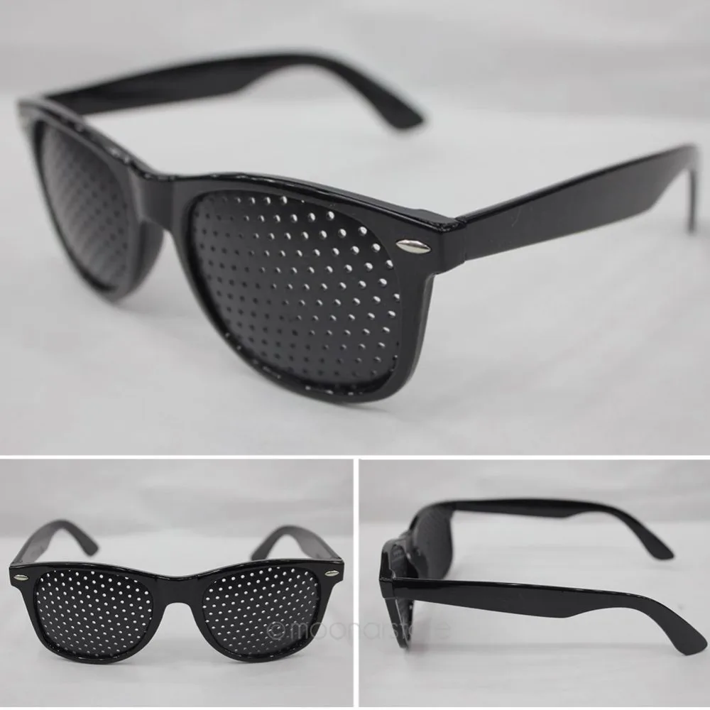 

Black Plastic Vision Care Eyesight Improvement Exercise Eyewear Pin Hole Full Rim Glasses Training Natural Healing Unisex