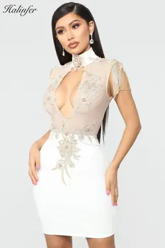 

Halinfer 2019 new summer women dress sexy bodycon 0-neck diamonds lacebandage dress elegant celebrity party dresses vestidos