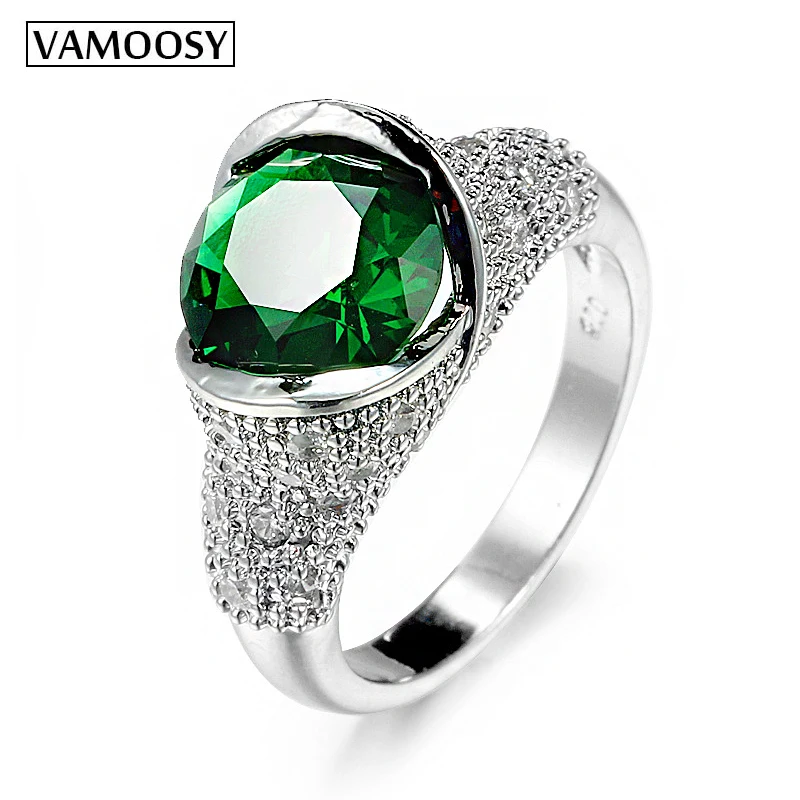 

VAMOOSY Crystal Ring Jewelry Fashion Sky Green Zircon Wedding Rings for Women Girls Gift Engagement Wedding Ring Drop Shipping