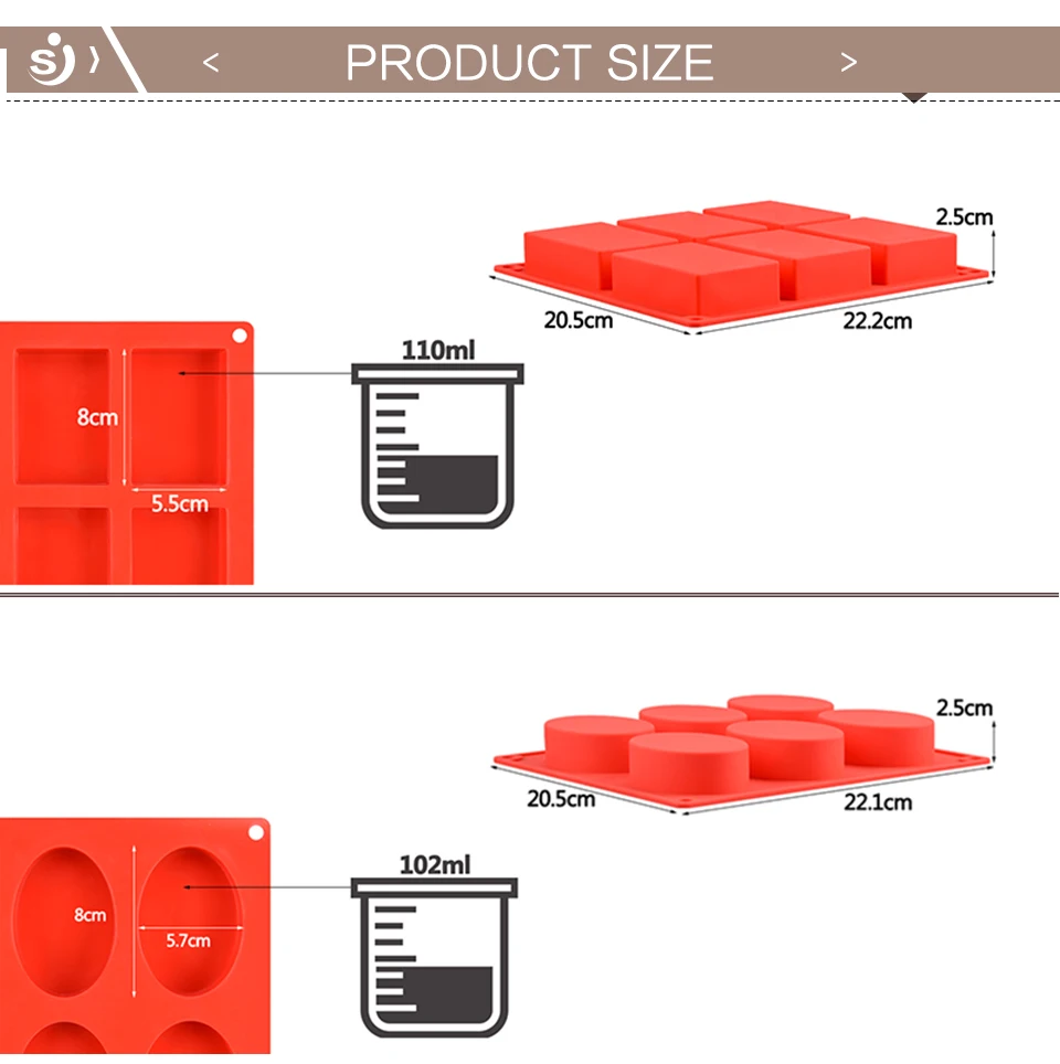 SJ 2 шт. 3d 6 отверстий силиконовая форма для мыла прямоугольная круглая формочка для мыла форма для выпечки лоток для домашнего изготовления мыла