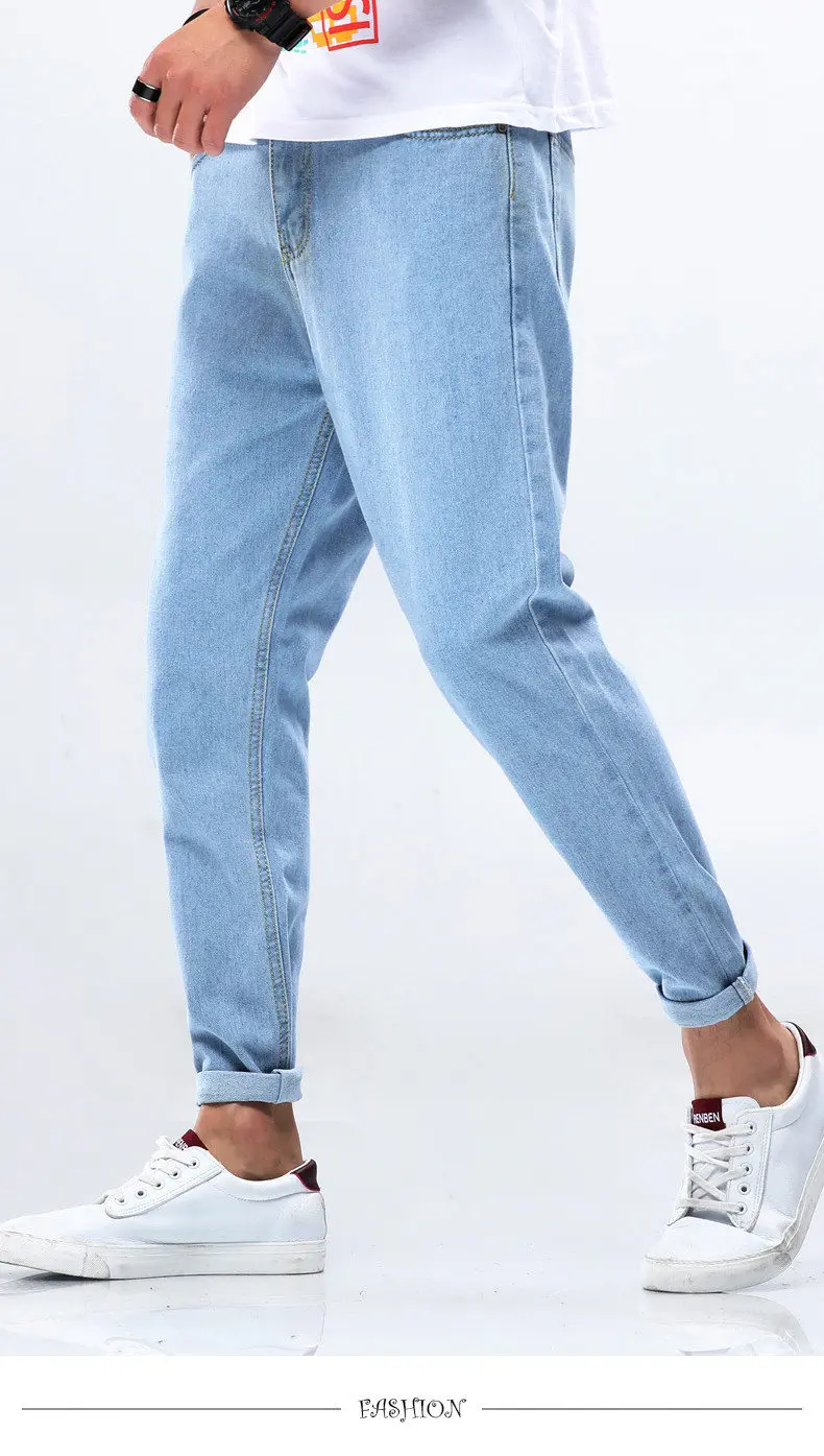 Loose Jeans Men Solid Simple Pencil Pants Cotton Classic Cargo Pant Jeans Male Trousers Youth Ankle-Length Pant Brand Jeans 2019 05