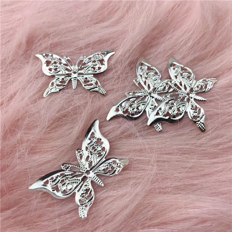 

100Pc Butterfly Filigree Wraps Silver Metal Connectors Crafts For Jewelry Making DIY Accessories Charm Pendant Filigree 38x26mm