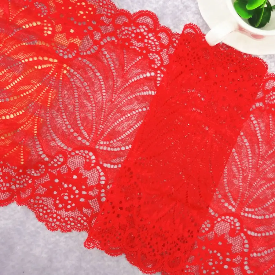 

#98 Floral Hot Red Lace 21CM Wide 2 yards/lot Stretch Elastic Lace Edge Trim Sewing Supplies Handmade Ribbon Fabric Garments