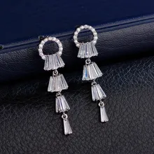 Роскошные модные большие длинные серьги-гвоздики, милые серебряные свадебные серьги для женщин, бохо, Двойные серьги с цирконием, ювелирные изделия