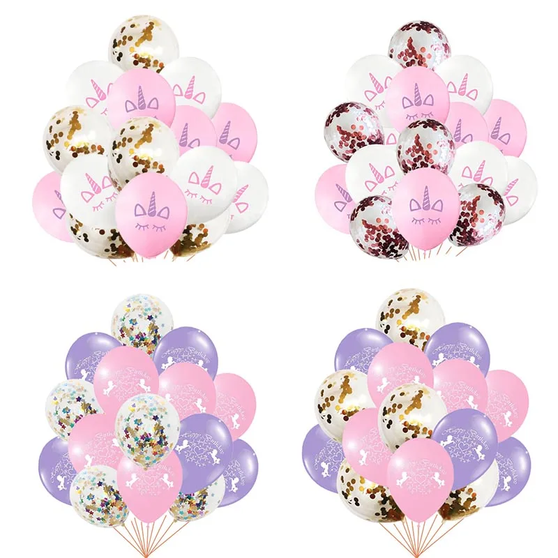 15pcs Pink Unicorn Balloon Birthday Unicorn Party Decoration Kids Latex Ballons Gold Confetti Baloons Baby Shower Party Supplies