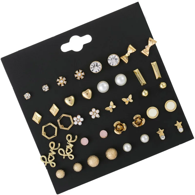 20 пар/компл. модные жемчужные серьги гвоздики для женщин милый горный хрусталь