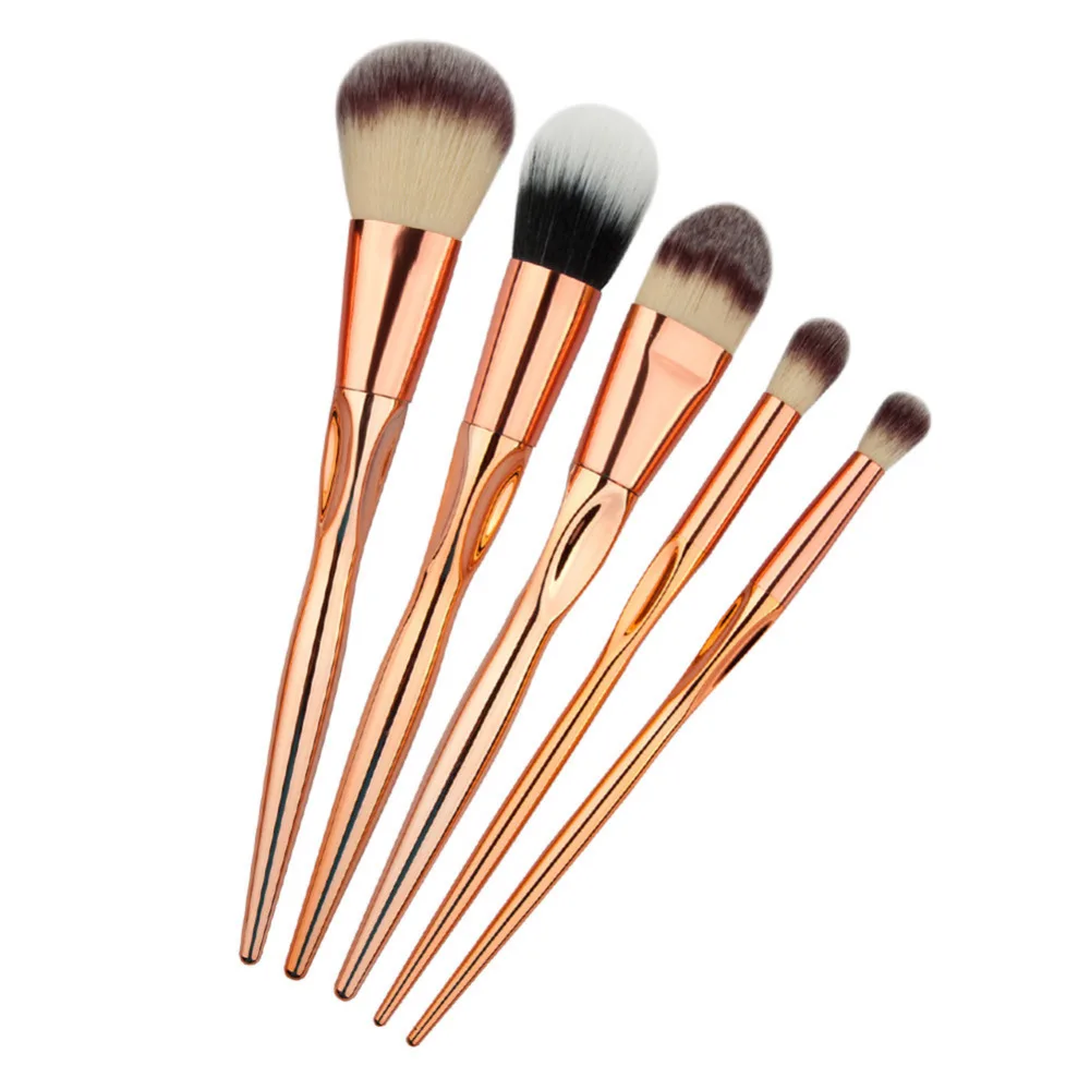 5PCS Heart Shape Rosegold Makeup Brush Set Pro Foundation Powder Contour Eyeshadow Blush Crease Brushing Brush