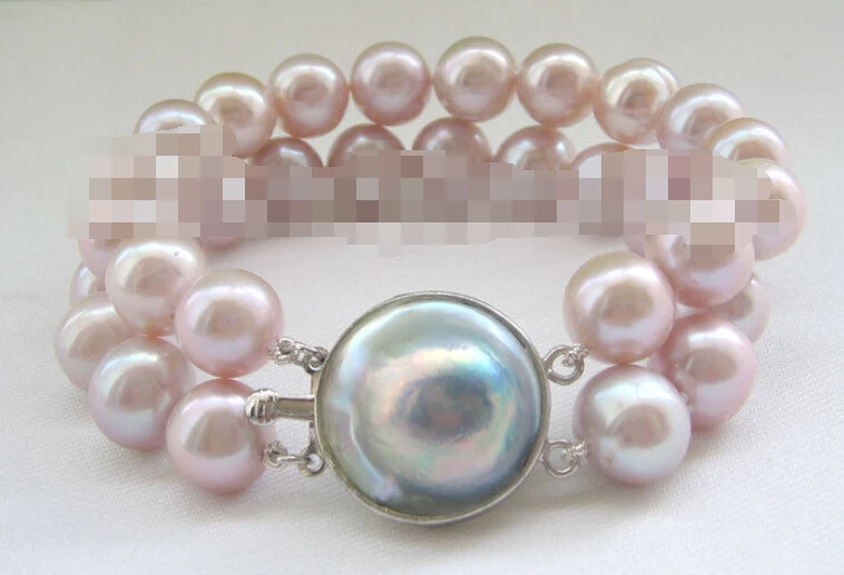 

FREE SHIPPING>>>@@ 0745 2row 8" purple round freshwater pearl bracelet