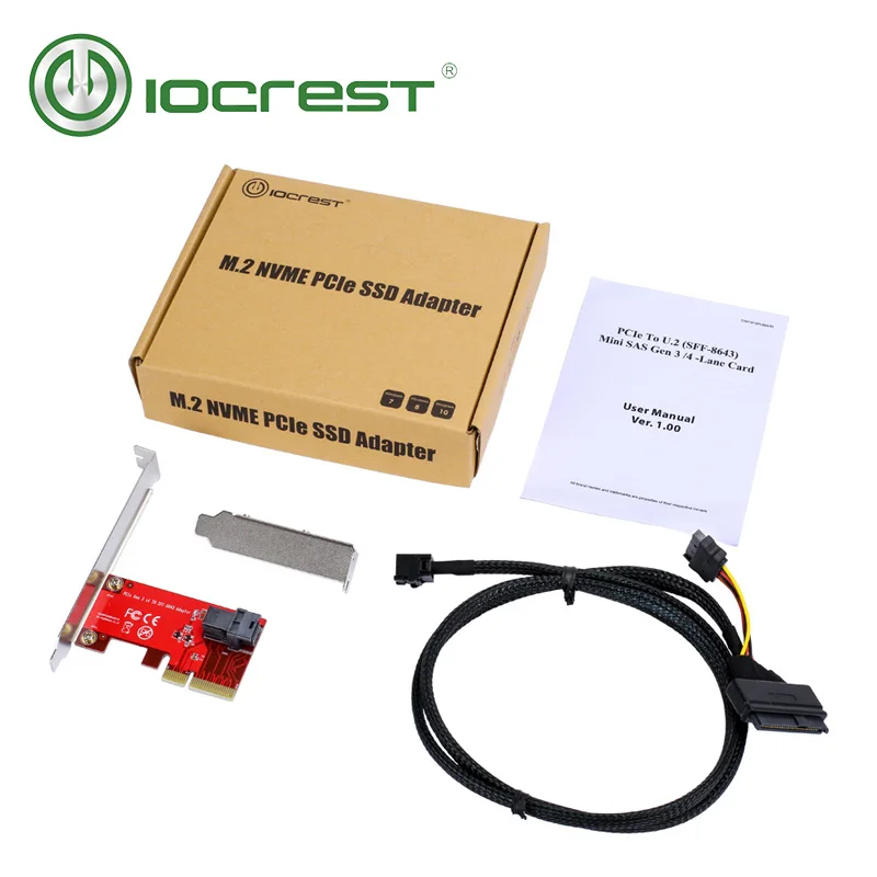 Карта iocest PCIe на U.2 4 полосная карта Gen 3 /4 Для 2 5 дюймового Nvme SSD с кабелем Mini sas (SFF 8643)