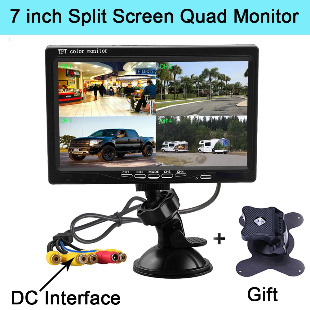 Podofo 7 Cal podzielony ekran Quad Monitor 4CH wejście wideo styl szyby Parking deska rozdzielcza tylna kamera samochodowa samochód stylizacji Podofo 7 Cal podzielony ekran Quad Monitor 4CH wejście wideo styl szyby Parking deska rozdzielcza tylna kamera samochodowa samochód stylizacji