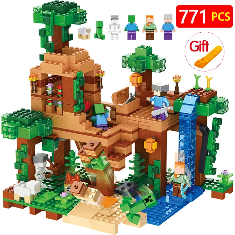 

New Technic LegoINGLYs Minecrafter Jungle House Cave Zombie For Children The Farm Cottage DIY Bricks Mini Action figures