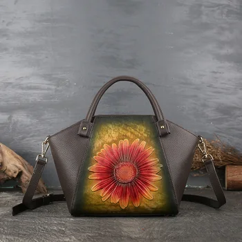 

Luxury Original Genuine Leather Women Bag Sunflower Cowhide Women Shoulder Handbags Vintage Messenger Crossbody Bags for women