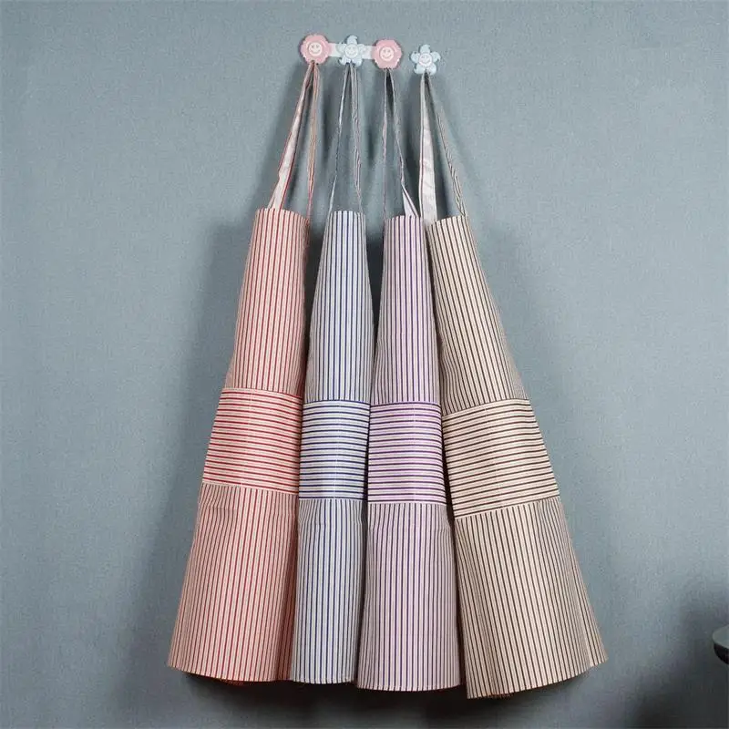 

1 Pcs Adult Sizes Polyester Cotton Simple Large Pocket Striped Apron Waterproof Sleeveless Household Kitchen Cooking Supplies