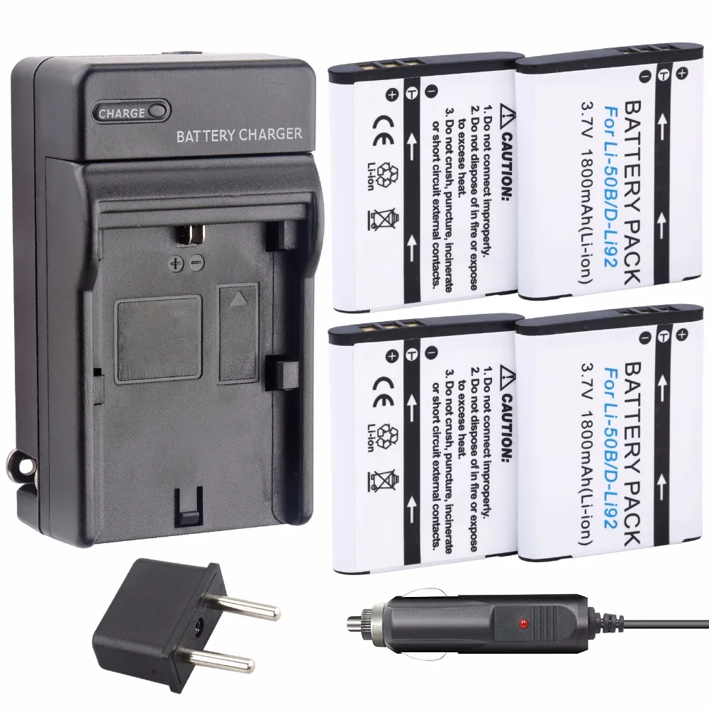 Probty 4Pcs Li-50B Li 50B Li50B D-Li92 Batteria + Kit Caricabatterie Per Olympus Mju 1020 Sp-800Uz Stylus 1010 U 1010 1020 Ricoh Cx3 Cx4
