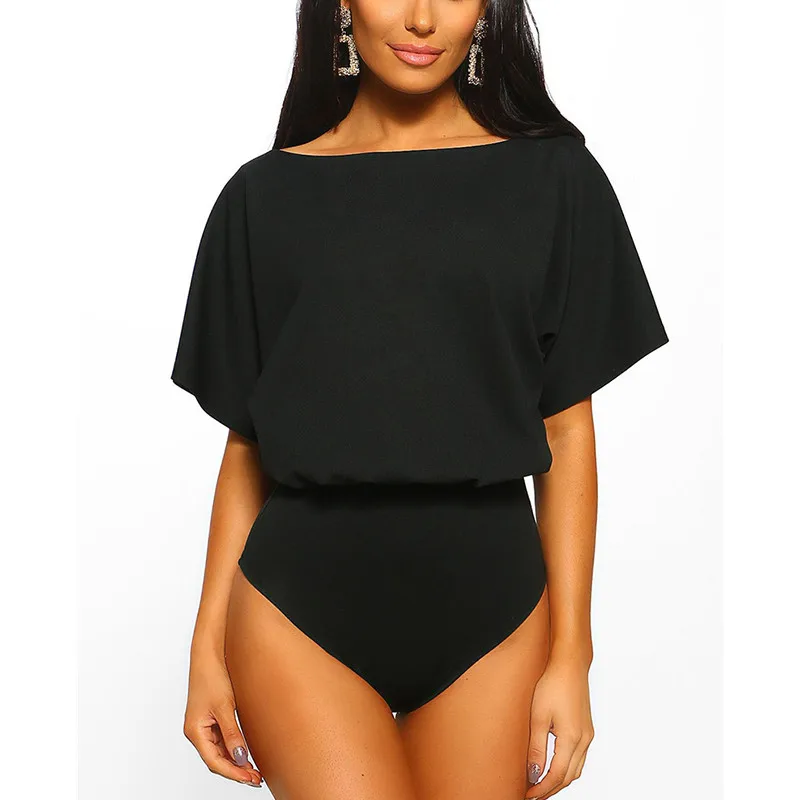 

Summer Romper 2019 Casual Bodysuit Womens O Neck Short Sleeve Jumpsuit Fashion Black Loose Elegant Female Tops Workwear Overalls