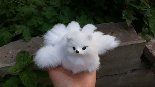 small cute simulation white fox toy resin/&fur nine-tails fox doll about 18x7.5cm