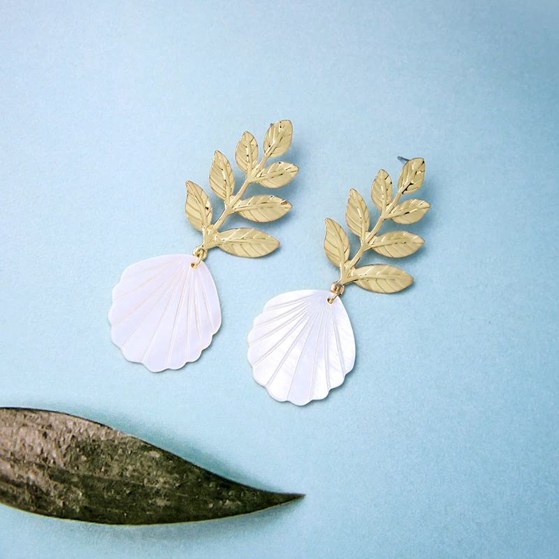 

Statement Gold Color Shell Drop Earrings Luxuriant Leaf Dangle Earrings For Women Fashion Jewelry Drop Shipping