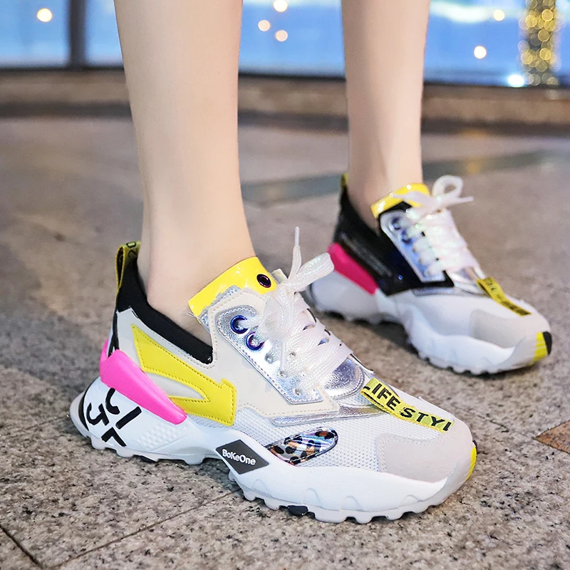 

Rimocy Street Womens Chunky Sneakers 2019 Fashion Patchwork Women Platform Shoes Breathable Ladies Shoes Woman Trainers Footwear