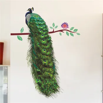 

% Zoo Peacock Animals Flower On Branch Feathers Wall Stickers 3d Vivid Wall Decals Home Decor Art Decal Poster Animals Home Deco