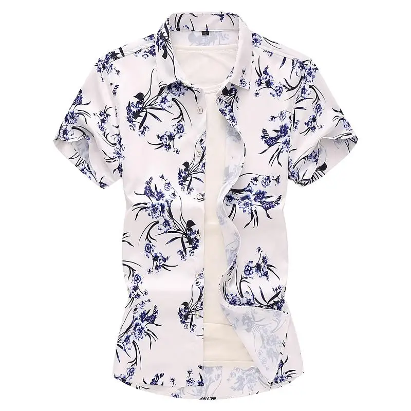 

Camisa Social Short sleeve Polyester Casual Floral Blouse Men Summer New Hawaiian Shirt for Men evening dress Flower Men Shirt