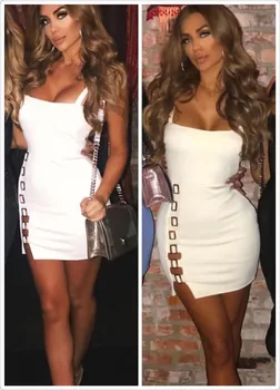 

Solid Nude Sexy Sleeveless White Bandage Dress 2018 Knitted Elastic Bodycon Party Dress