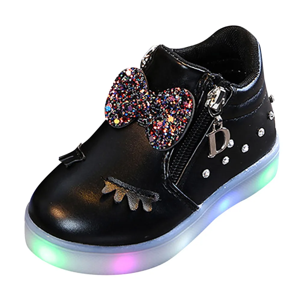 

LONSANT Infant Baby Crib Shoes Girls Crystal Bowknot LED Luminous Boots Toddler Kids fashion Sport Sneakers Baby cute shoes