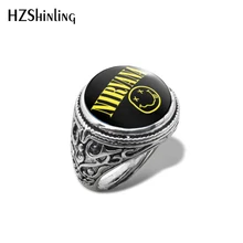 Новое Винтажное кольцо с изображением лого нирваны, кольца со смайликом, рок-группа, стеклянный купол, ручная работа, ювелирные изделия